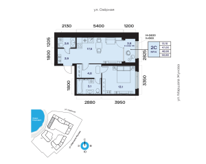 Планировка 2-комнатные 48,9 м²