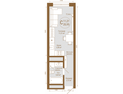 Планировка Студия · 21 м²