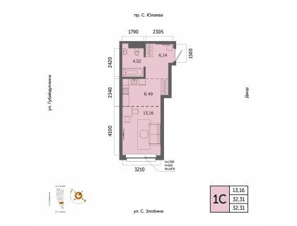 Планировка 1-комн. · 32.3 м²