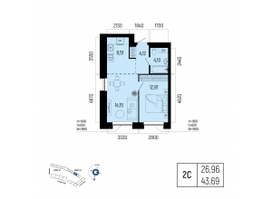 2-комн. · 43,7 м²