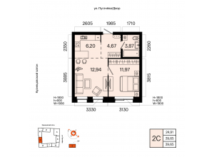 2-комн. · 39,7 м²