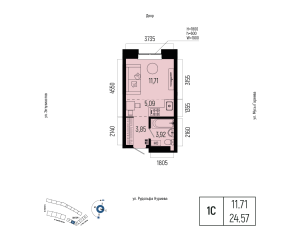 Планировка 1-комнатные 24,6 м²
