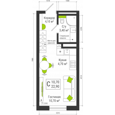 Планировка: Студия, 22.9 м²