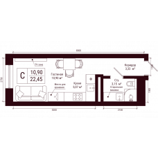 Планировка: Студия, 22.5 м²