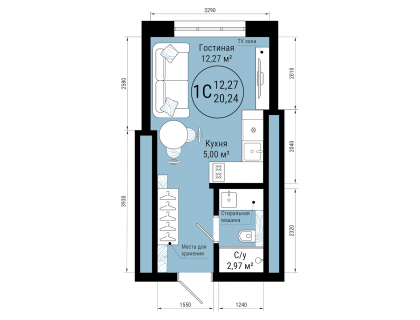 Планировка 1-комн. · 20.2 м²
