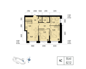 Планировка 4-комнатные 82,1 м²