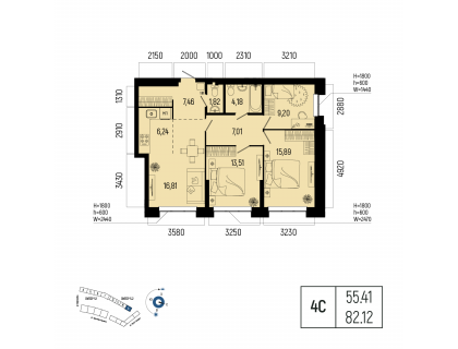 Планировка 4-комн. · 82.1 м²
