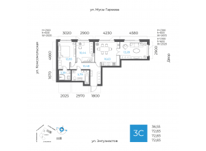 3-комн. · 72,8 м²