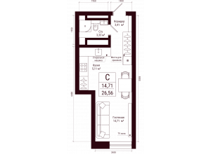 Студия · 26.6 м²
