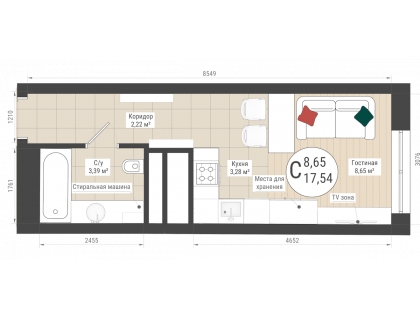 Планировка Студия · 17.5 м²