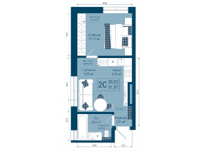 2-комн. · 31.1 м²
