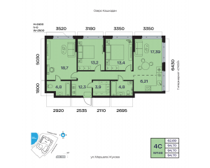 Планировка 4-комнатные 94,7 м²