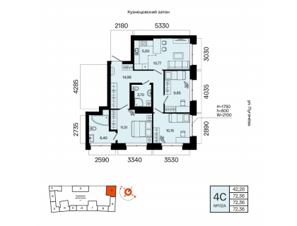 Планировка 4-комн. · 72.4 м²