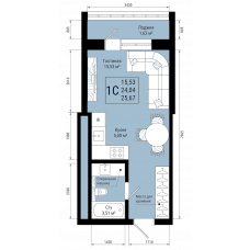 Планировка: 1-комн. квартира, 25.7 м²