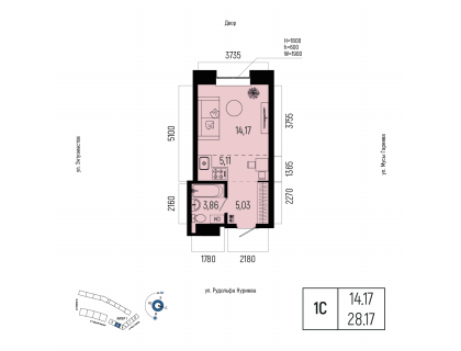 Планировка 1-комн. · 28.2 м²