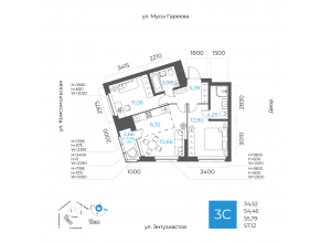3-комн. · 55,8 м²