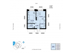 2-комн. · 42,3 м²