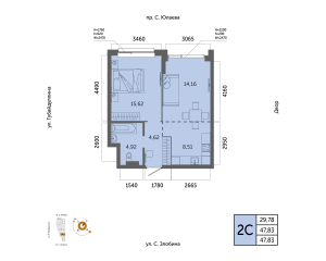 Планировка 2-комнатные 47,8 м²