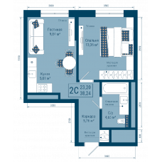 Планировка: 2-комн. квартира, 38.2 м²