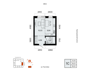 Планировка 1-комнатные 28,2 м²