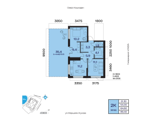 Планировка 2-комнатные 64,6 м²