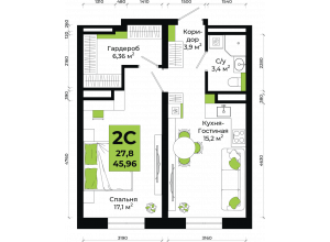 2-комн. · 46 м²