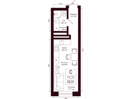 Планировка Студия · 20.5 м²
