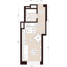 Планировка: 1-комн. квартира, 24.5 м²
