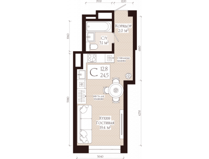 Планировка 1-комн. · 24.5 м²