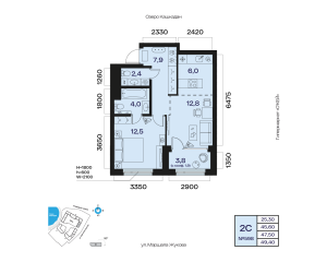 Планировка 2-комнатные 47,5 м²
