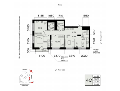 Планировка 4-комн. · 73.4 м²