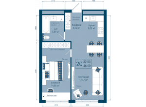 2-комн. · 46.5 м²