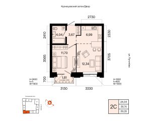 Планировка 2-комнатные 39,3 м²