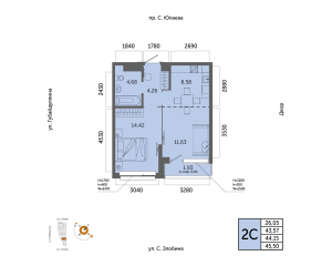 Планировка 2-комнатные 44,2 м²