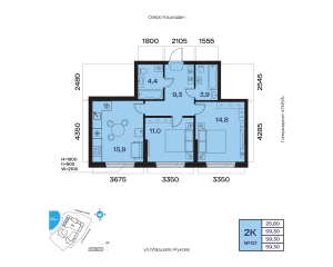 Планировка 2-комнатные 59,3 м²