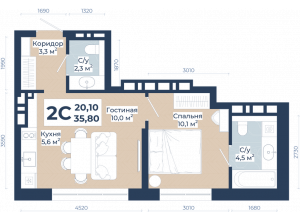 2-комн. · 35.8 м²
