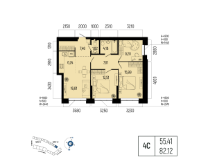 Планировка 4-комнатные 82,1 м²