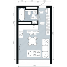 Планировка: Студия, 25.2 м²