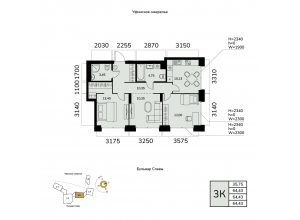 3-комн. · 64,4 м²
