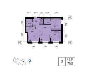 Планировка 3-комнатные 77 м²