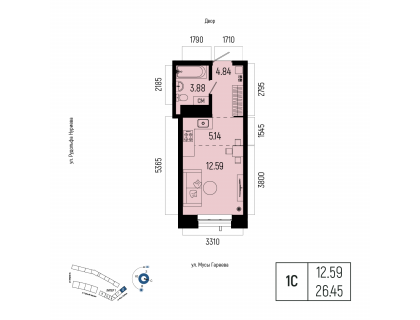 Планировка 1-комн. · 26.5 м²