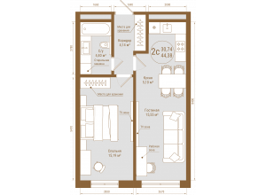 2-комн. · 44.4 м²