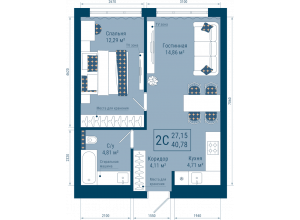 2-комн. · 40.8 м²