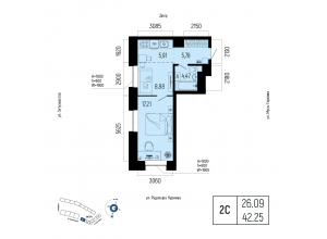 2-комн. · 42,3 м²