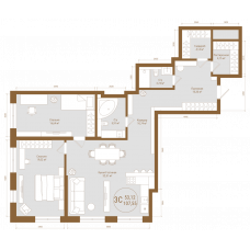 Планировка: 3-комн. квартира, 107.6 м²