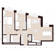 Планировка: 3-комн. квартира, 69.4 м²
