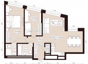 3-комн. · 69.4 м²