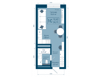 Планировка 1-комн. · 24.7 м²