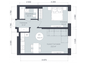 2-комн. · 43.6 м²
