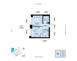 Планировка 2-комнатные 34,9 м²